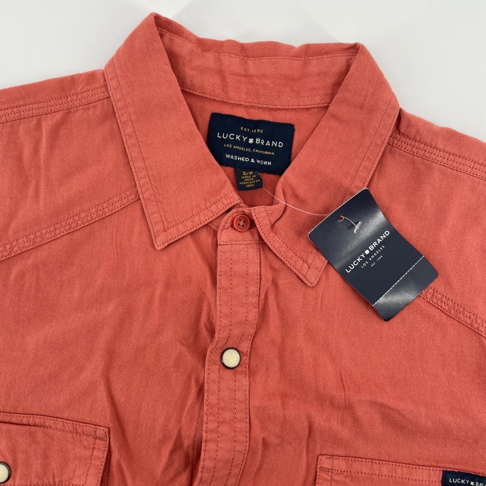 Lucky Brand Men's Short Sleeve Western Pearl Snap Shirt Orange 7MP4777 Small NEW